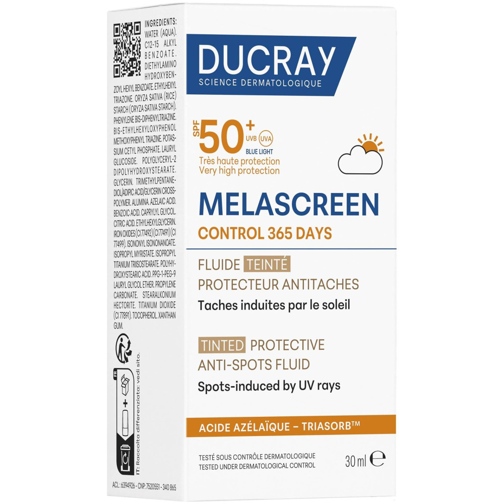 DUCRAY MELASCREEN CONTROL 365 DAYS SPF50+ TINTED тониран флуид против петна с много висока слънцезащита 30 мл - Грижа за лицето