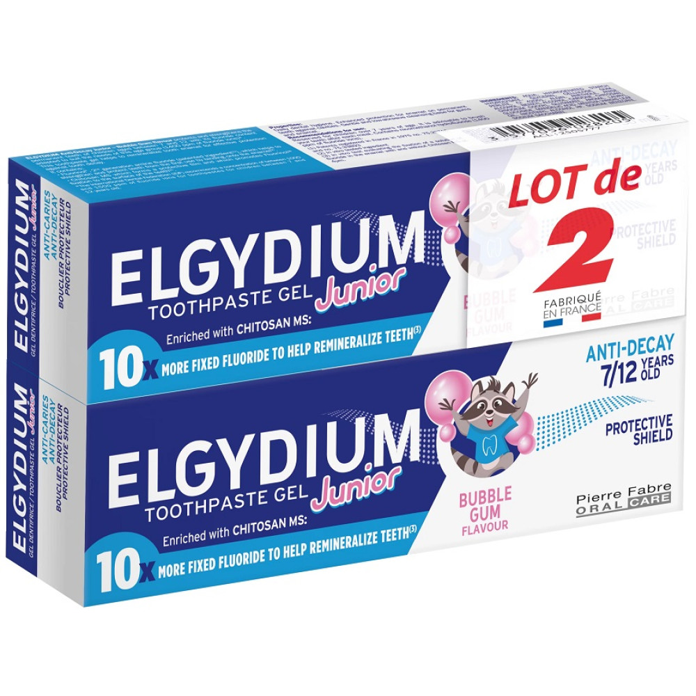 ELGYDIUM DUO КОМПЛЕКТ JUNIOR BUBBLE GUM паста за зъби за деца от 7 до 12 години ДЪВКА 2 x 50 мл /1+1/ ПРОМО - Орална хигиена