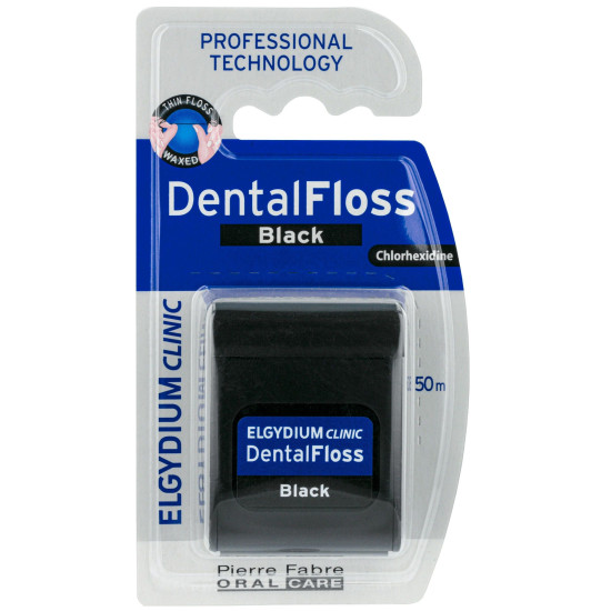 ELGYDIUM CLINIC DENTAL FLOSS BLACK КОНЕЦ ЗА ЗЪБИ С ЧЕРЕН ЦВЯТ И ХЛОРХЕКСИДИН 50 м
