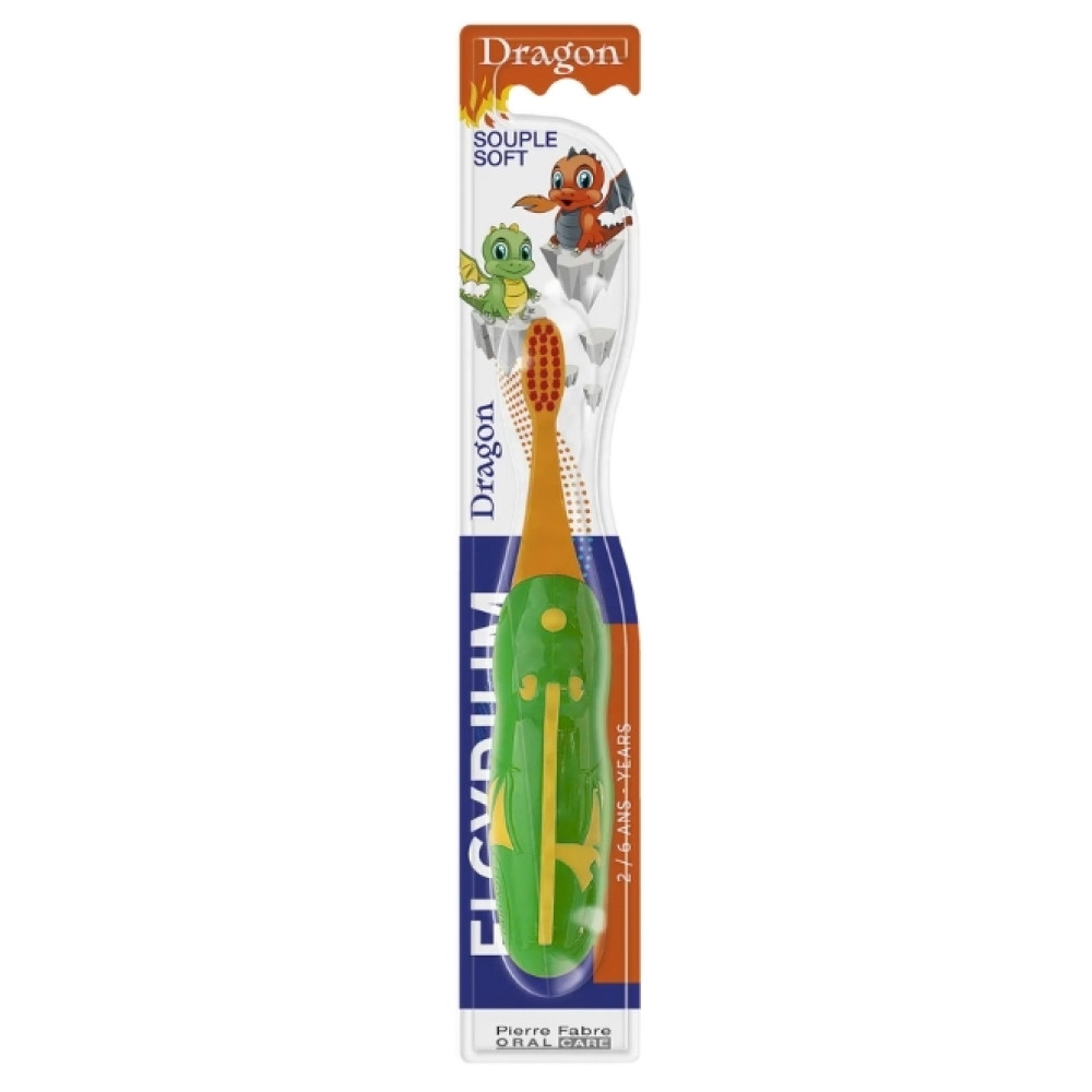 ELGYDIUM KIDS DRAGON SOUPLE SOFT четка за зъби ДРАКОН за деца от 2 до 6 години