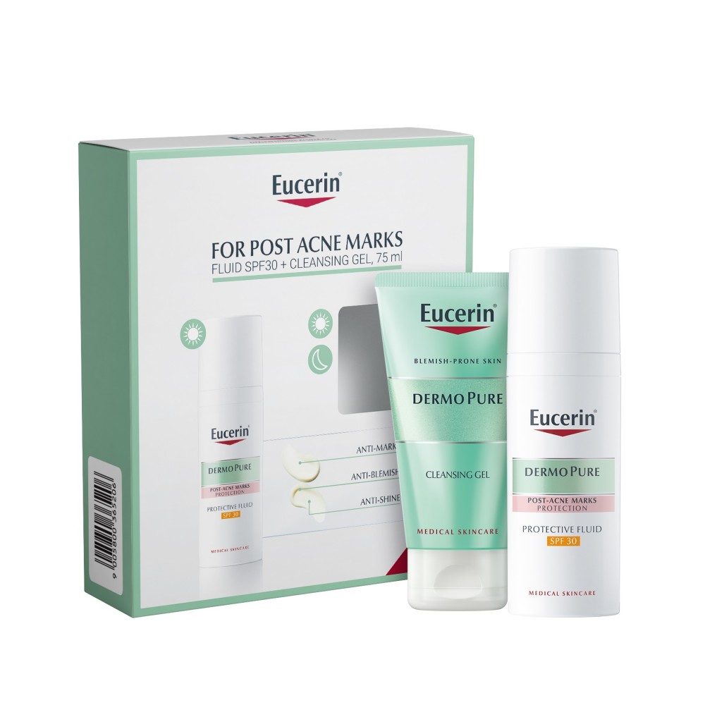 ЕУСЕРИН ПРОМО КОМПЛЕКТ DERMOPURE защитен флуид SPF30 за кожа склонна към акне + DERMOPURE измиващ гел за лице 75 мл - Грижа за лицето ЕУСЕРИН ПРОМО КОМПЛЕКТ DERMOPURE защитен флуид SPF30 за кожа склонна към акне + DERMOPURE измиващ гел за лице 75 мл - Грижа за лицето