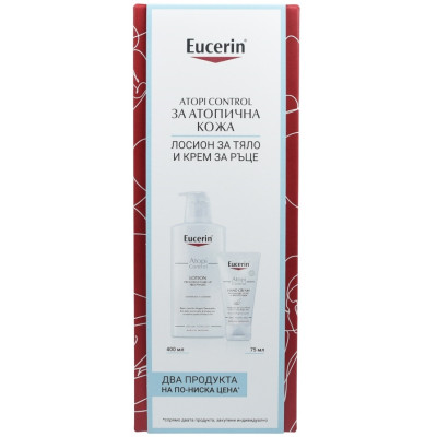 EUCERIN ATOPICONTROL КОМПЛЕКТ ЗА АТОПИЧНА КОЖА успокояващ лосион за тяло 400 мл + крем за ръце 75 мл /кутия/