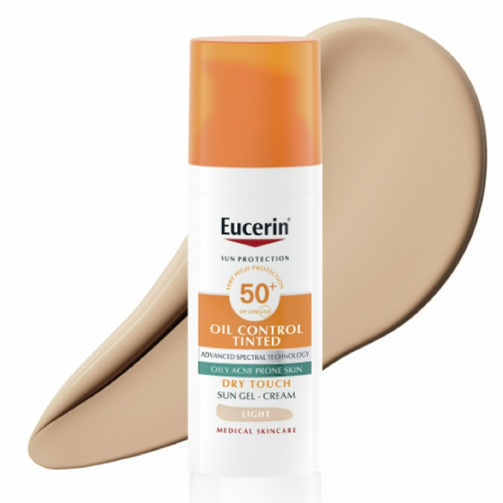 ЕУСЕРИН СЪН ОЙЛ КОНТРОЛ SPF50+ слънцезащитен гел-крем светъл нюанс 50 мл - Грижа за лицето и тялото