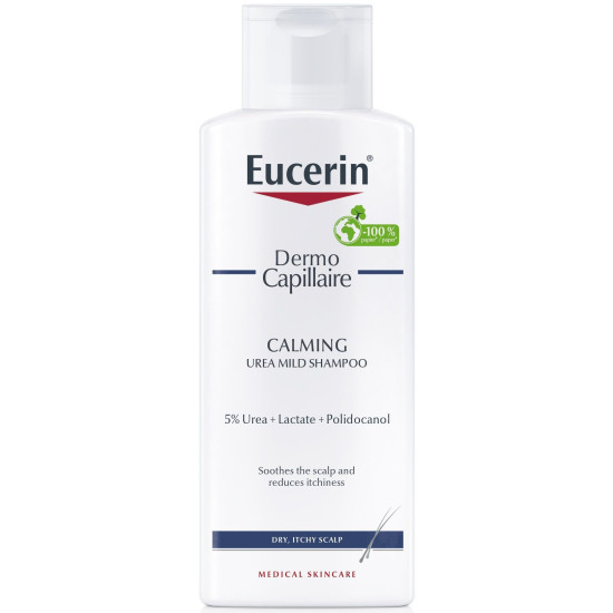 EUCERIN DERMOCAPILLAIRE Urea 5% Mild Shampoo нежен успокояващ шампоан с урея за сух и сърбящ скалп 250 мл