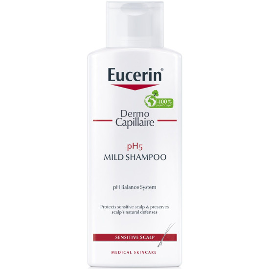 EUCERIN DERMOCAPILLAIRE pH 5 Mild Shampoo нежен шампоан успокояващ и поддържащ естественото pH ниво за чувствителен скалп 250 мл