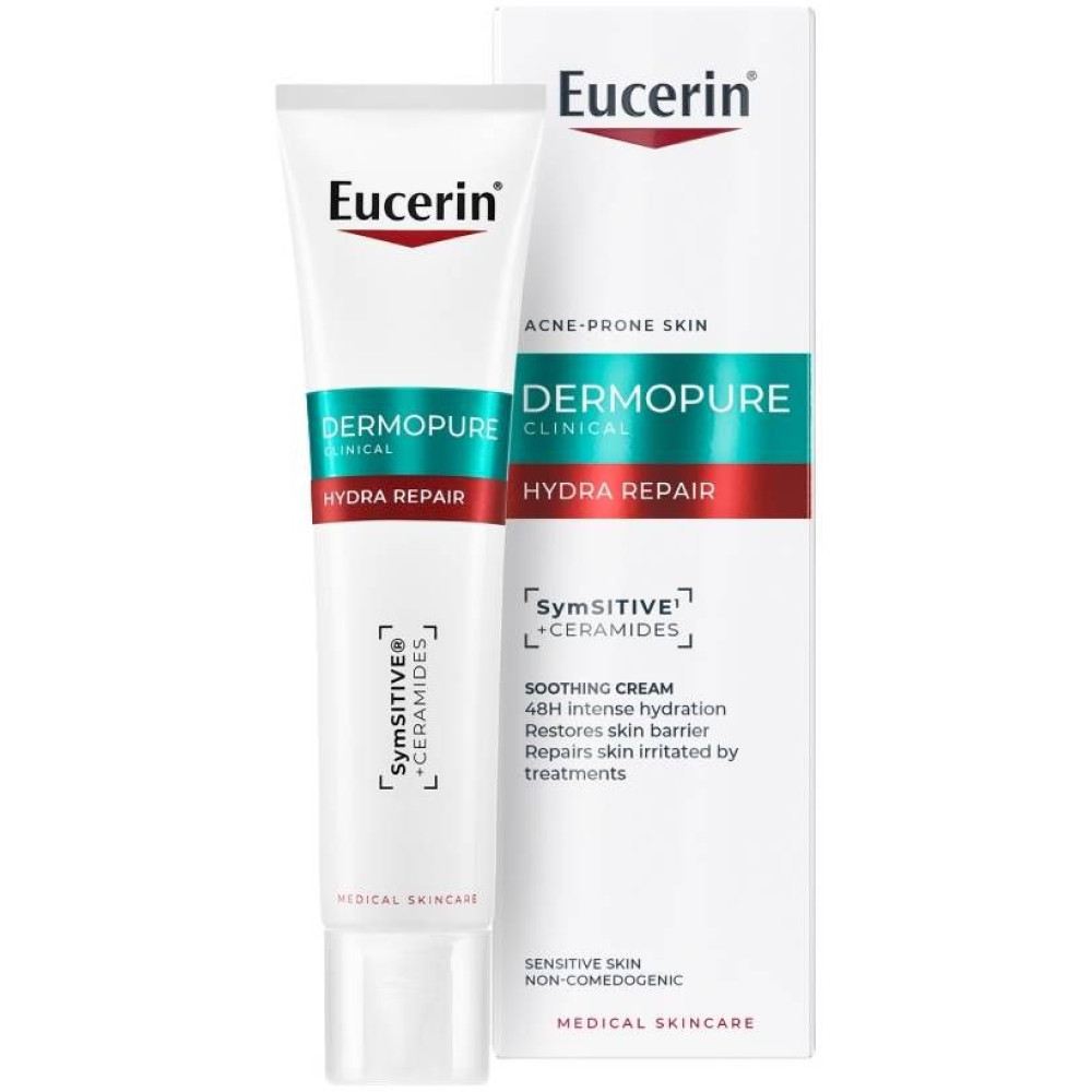 EUCERIN DERMOPURE CLINICAL HYDRA REPAIR интензивен хидратиращ възстановяващ успокояващ крем за акнеична кожа след процедури 40мл - Грижа за лицето