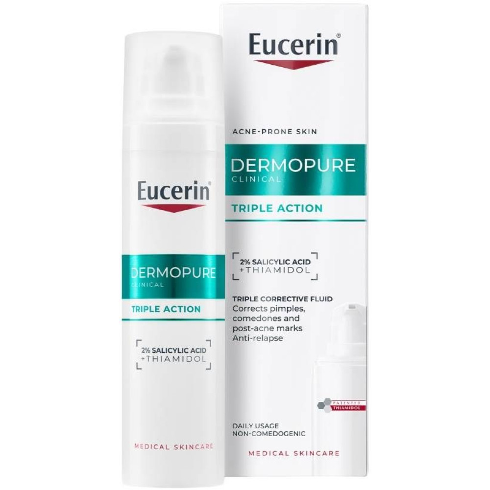 EUCERIN DERMOPURE CLINICAL Triple Action Fluid коригиращ флуид с тройно действие за лице с акнеична кожа 40 мл - Грижа за лицето