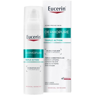 EUCERIN DERMOPURE CLINICAL Triple Action Fluid коригиращ флуид с тройно действие за лице с акнеична кожа 40 мл