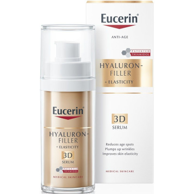 ЕУСЕРИН HYALURON-FILLER + ELASTISITY 3D SERUM серум за лице с троен анти-ейдж ефект 30 мл