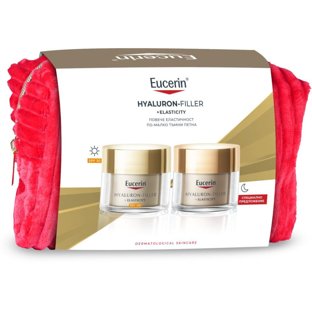 EUCERIN HYALURON-FILLER + ELASTICITY КОМПЛЕКТ дневен крем за лице против бръчки SPF30 50 мл + нощен крем 50 мл + НЕСЕСЕР - Грижа за лицето