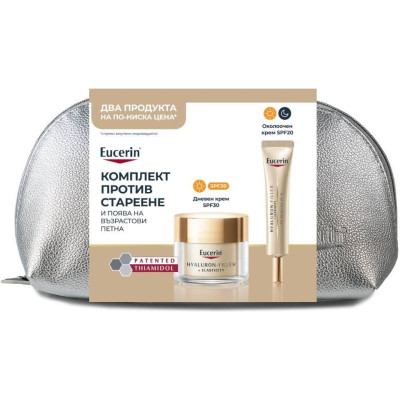EUCERIN HYALURON-FILLER + ELASTICITY КОМПЛЕКТ дневен крем SPF30 50 мл + околоочен крем SPF20 15 мл + НЕСЕСЕР