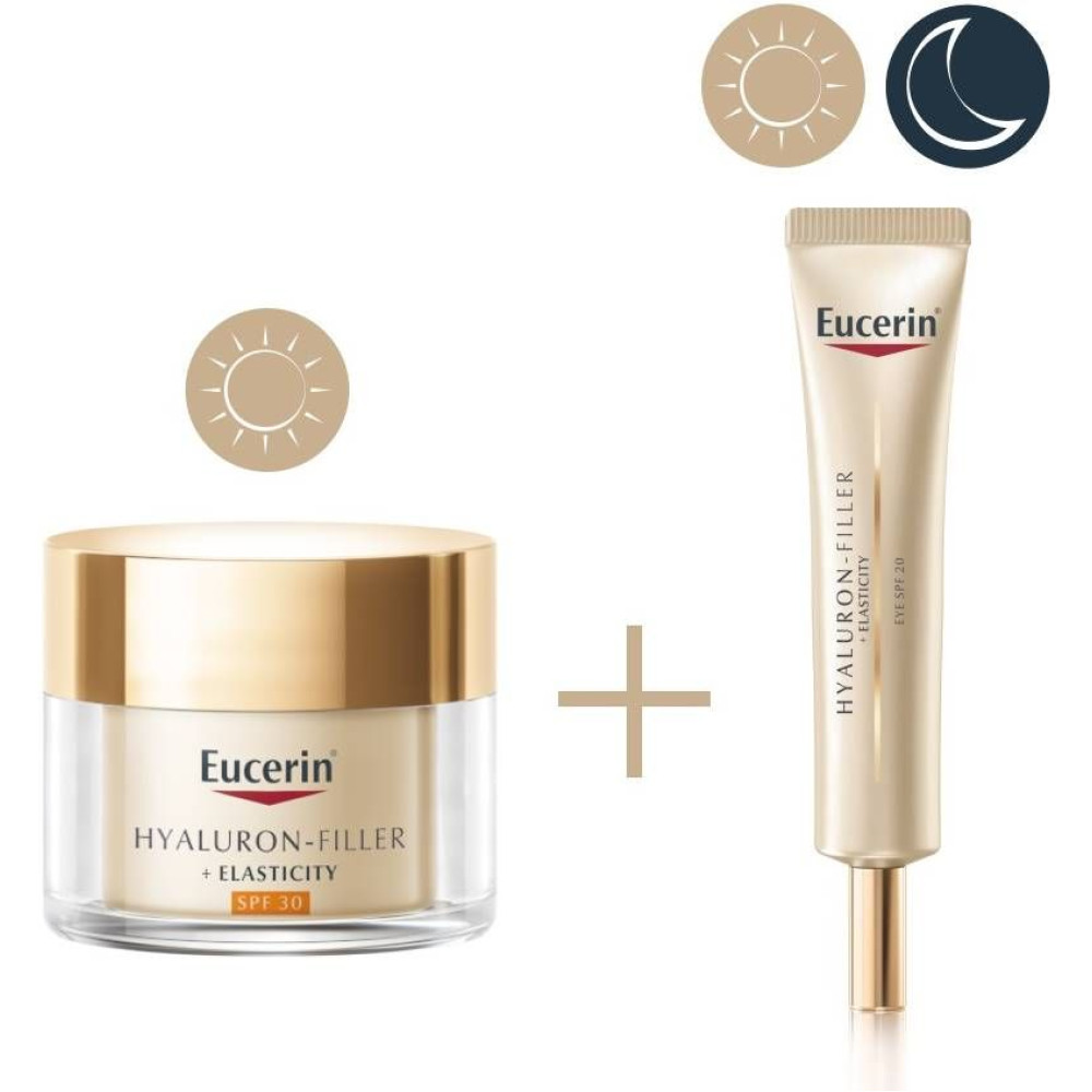 EUCERIN HYALURON-FILLER + ELASTICITY КОМПЛЕКТ дневен крем SPF30 50 мл + околоочен крем SPF20 15 мл + НЕСЕСЕР - Грижа за лицето