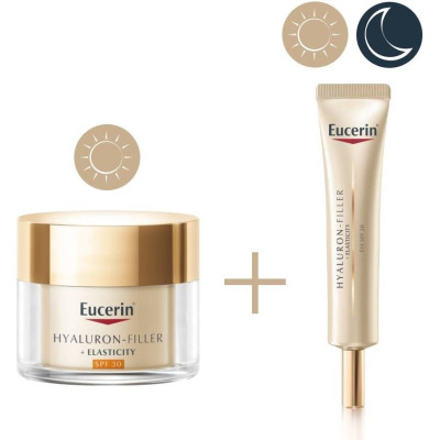 EUCERIN HYALURON-FILLER + ELASTICITY КОМПЛЕКТ дневен крем SPF30 50 мл + околоочен крем SPF20 15 мл + НЕСЕСЕР