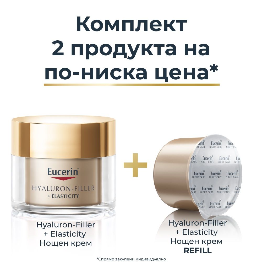 EUCERIN ПРОМО КОМПЛЕКТ HYALURON-FILLER + ELASTICITY нощен крем за лице против бръчки за всеки тип кожа 50 мл + РЕФИЛ 50 мл - Грижа за лицето