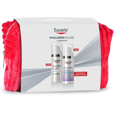 EUCERIN HYALURON-FILLER + LONGEVITY EPIGENETIC КОМПЛЕКТ Дневна грижа за лице SPF30 50 мл + Нощна грижа 50 мл + НЕСЕСЕР