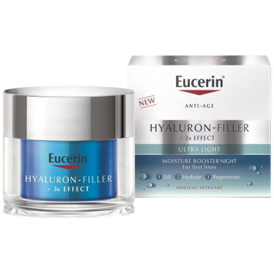 EUCERIN HYALURON-FILLER + 3x EFFECT Ultra Light Night Cream хидратиращ нощен крем за лице против бръчки за всеки тип кожа 50 мл
