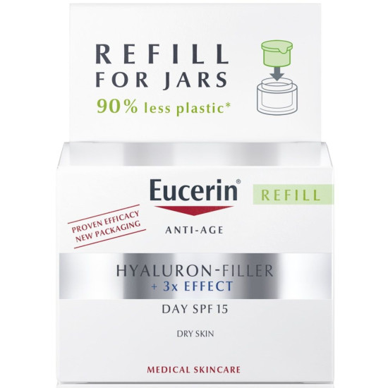 EUCERIN HYALURON-FILLER + 3x EFFECT Day SPF15 Cream REFILL Пълнител за дневен крем за лице против бръчки за суха кожа 50 мл
