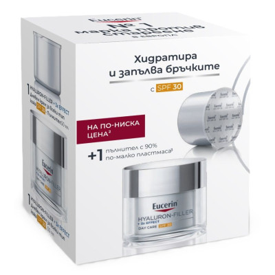 EUCERIN ПРОМО КОМПЛЕКТ HYALURON-FILLER + 3x EFFECT SPF30 дневен крем за лице против бръчки за всеки тип кожа 50 мл + РЕФИЛ 50 мл
