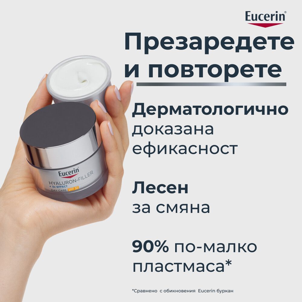 EUCERIN ПРОМО КОМПЛЕКТ HYALURON-FILLER + 3x EFFECT SPF30 дневен крем за лице против бръчки за всеки тип кожа 50 мл + РЕФИЛ 50 мл - Грижа за лицето