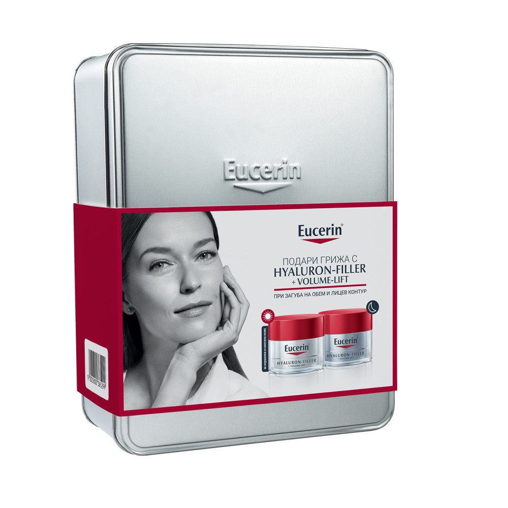 ЕУСЕРИН HYALURON-FILLER + VOLUME LIFT ПРОМО КОМПЛЕКТ дневен крем за суха кожа SPF15 50 мл + нощен крем 50 мл - Грижа за лицето