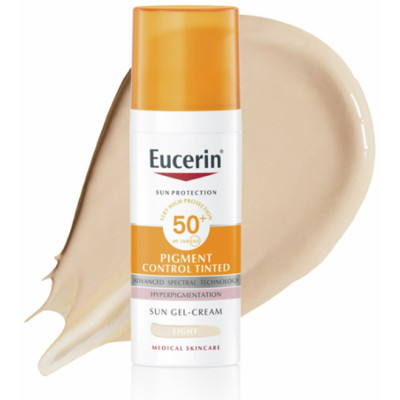 EUCERIN SUN PIGMENT CONTROL Tinted Light SPF50+ оцветен СВЕТЪЛ слънцезащитен гел-крем за лице при хиперпигментация 50 мл