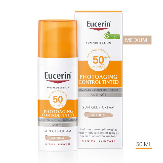 EUCERIN SUN PHOTOAGING CONTROL TINTED MITTEL SPF50+ слънцезащитен ТЪМЕН гел-крем за лице за контрол на фотостареенето 50 мл
