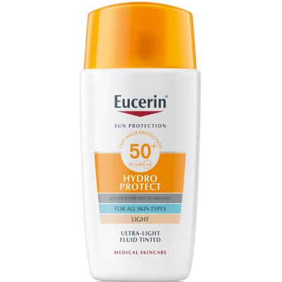 EUCERIN SUN HYDRO PROTECT SPF50+ LIGHT оцветен слънцезащитен ултралек флуид за лице за всеки тип кожа СВЕТЪЛ 50 мл