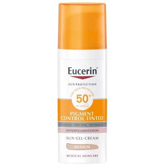 EUCERIN SUN PIGMENT CONTROL Tinted Medium SPF50+ оцветен ТЪМЕН слънцезащитен гел-крем за лице при хиперпигментация 50 мл