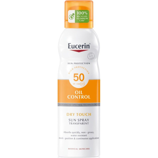 EUCERIN SUN OIL CONTROL DRY TOUCH SPF50 Spray прозрачен охлаждащ слънцезащитен спрей за тяло за чувствителна мазна кожа 200 мл