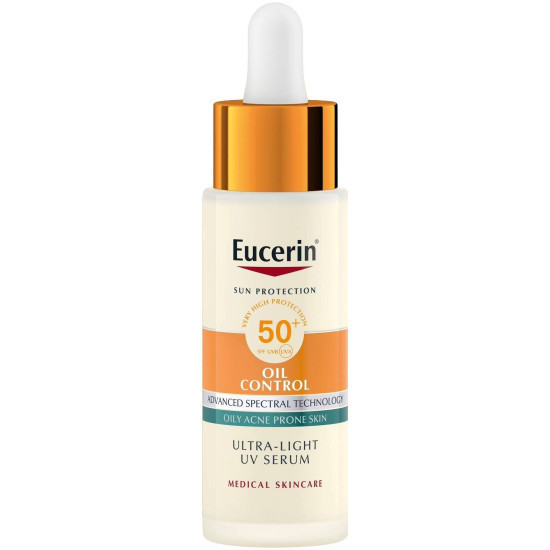 EUCERIN SUN OIL CONTROL DRY TOUCH UV SERUM SPF50+ дневен слънцезащитен серум за лице с матиращ ефект за мазна акнеична кожа 30мл