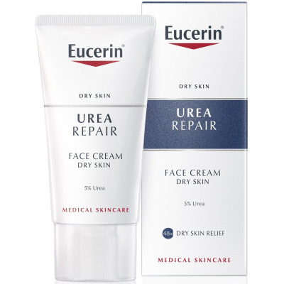 ЕУСЕРИН UREA REPAIR 5% подхранващ крем за лице за суха кожа с 5% урея 50 мл