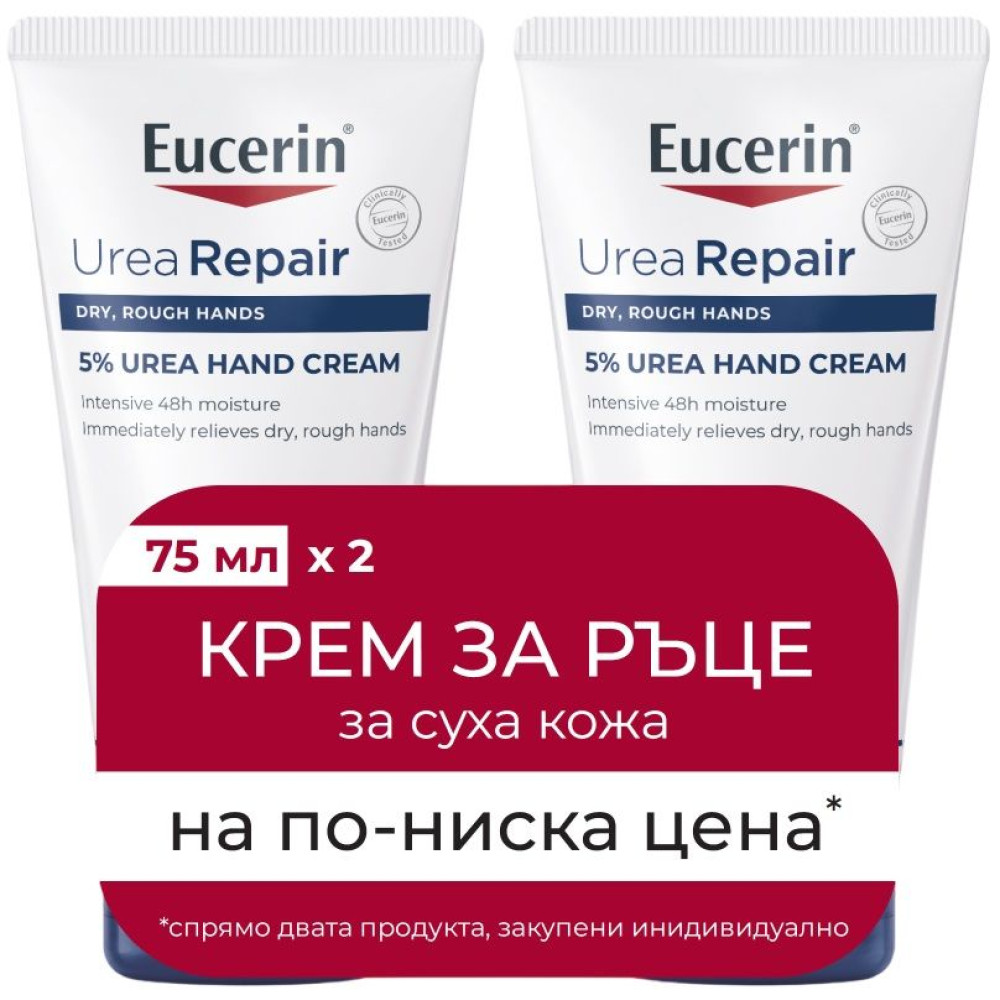 EUCERIN DUO PACK UREA REPAIR PLUS 5% UREA възстановяващ крем за сухи ръце 2 х 75 мл - Грижа за ръцете и ноктите