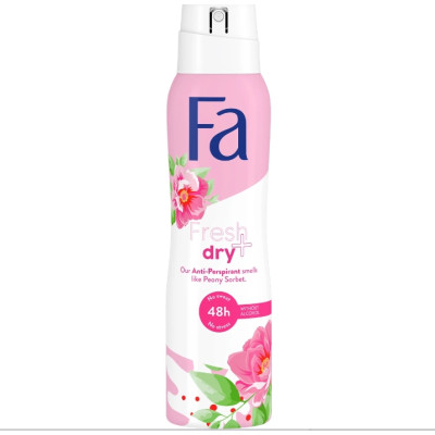 ФА FRESH+DRY PEONY SORBET 48H део спрей против изпотяване за жени с аромат на божур 150 мл