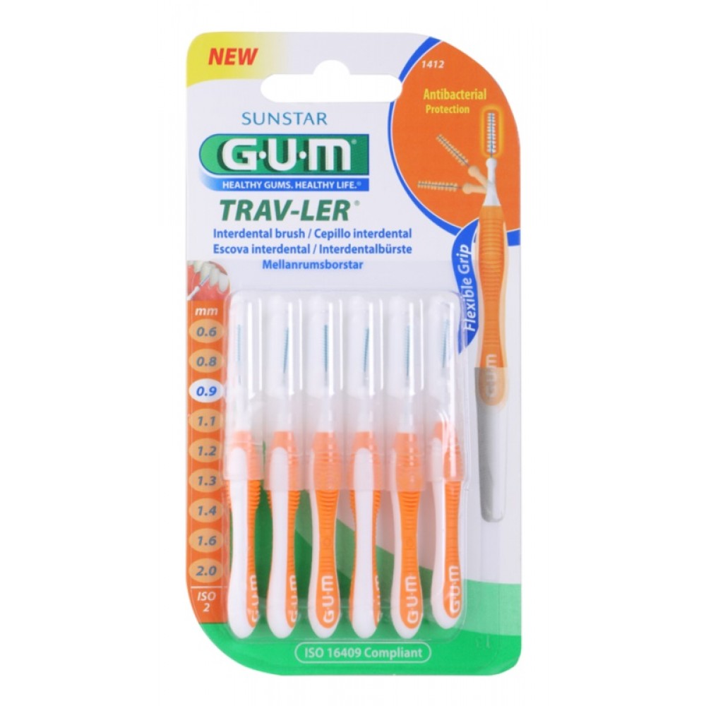 Toothbrush Gum interdental 0.9 mm orange 6 pcs / Четка за зъби Gum интердентална 0.9 мм оранжеви 6 бр - Интердентална Четка