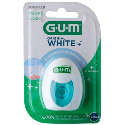 ГЪМ ORIGINAL WHITE избелващ конец за зъби с флуорид 30 м 2040