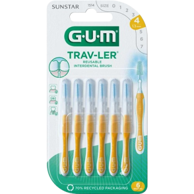 ГЪМ TRAV-LER интердентална четка за зъби 1.3 мм х 6 бр /жълта/ 1514