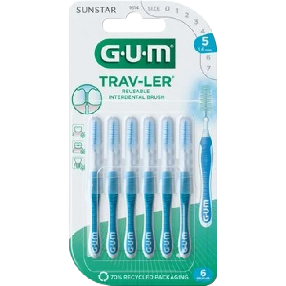 ГЪМ TRAV-LER интердентална четка за зъби 1.6 мм х 6 бр /синя/ 1614 - Орална хигиена