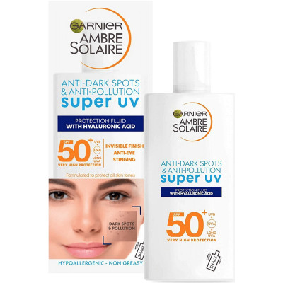 ГАРНИЕ AMBRE SOLAIRE SUPER UV ANTI-DARK SPOTS FLUID крем флуид за лице против тъмни петна и бръчки SPF 50+ 40 мл
