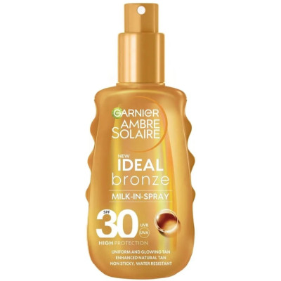 GARNIER AMBRE SOLAIRE IDEAL BRONZE SPF30 слънцезащитно бронзиращо мляко за лице и тяло за чувствителна кожа спрей 150 мл