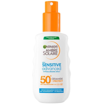 ГАРНИЕ AMBRE SOLAIRE SENSITIVE ADVANCE слънцезащитно мляко за лице и тяло SPF 50+ за чувствителна кожа спрей 150 мл
