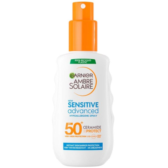 GARNIER AMBRE SOLAIRE SENSITIVE ADVANCE SPF50+ слънцезащитно мляко за лице и тяло за чувствителна кожа спрей 150 мл