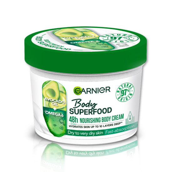 GARNIER BODY SUPERFOOD AVOCADO OIL & OMEGA 6 подхранващ крем за тяло за много суха кожа Авокадо 380 мл