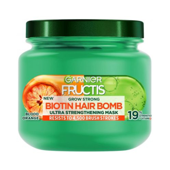 GARNIER FRUCTIS GROW STRONG Blood Orange Biotin Hair Bomb маска за слаба коса склонна към накъсване и косопад 320 мл
