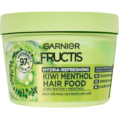 GARNIER FRUCTIS HYDRA-REFRESHING Kiwi Menthol Hair Food Mask маска за суха коса и мазен скалп 390 мл