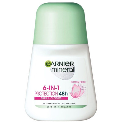 ГАРНИЕ MINERAL PROTECTION COTTON FRESH 48H 6in1 део рол-он против изпотяване за жени 50 мл