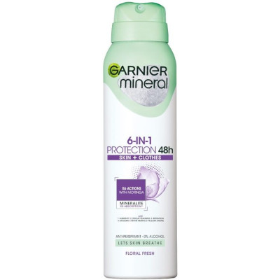 ГАРНИЕ MINERAL PROTECTION SKIN + CLOTHES 48H 6in1 део спрей против изпотяване за жени 150 мл