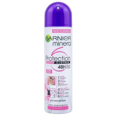 ГАРНИЕ MINERAL PROTECTION SKIN + CLOTHES COTTON FRESH 48H 6in1 део спрей против изпотяване за жени 150 мл