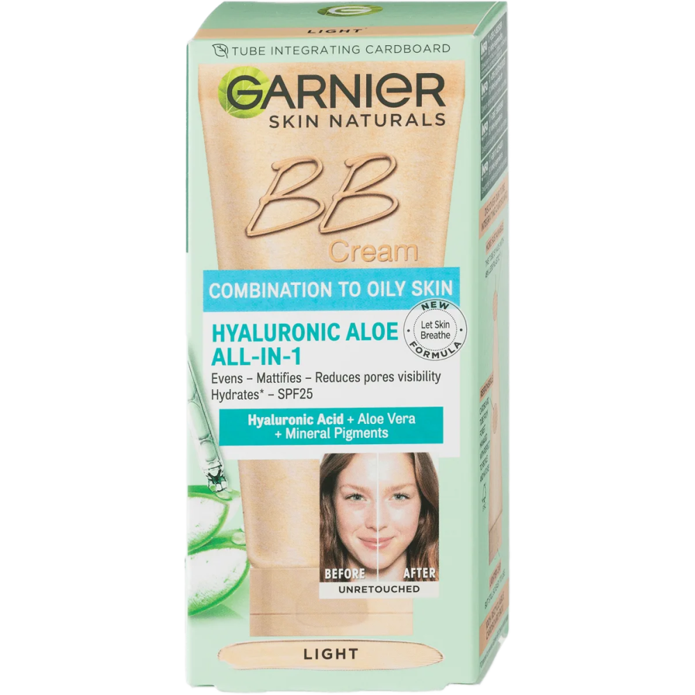 GARNIER SKIN NATURALS HYALURONIC ALOE BB SPF25 Light тониращ дневен крем за лице за смесена до мазна кожа светъл нюанс 50 мл