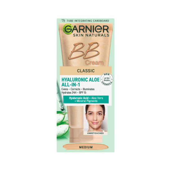 GARNIER SKIN NATURALS BB CLASSIC SPF15 Medium тониращ дневен крем за лице среден нюанс за комбинирана до мазна кожа 50 мл