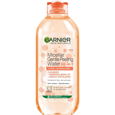 ГАРНИЕ SKIN NATURALS MICELLAR GENTLE PEELING WATER ALL IN ONE мицеларна вода с лек пилинг ефект за лице за всеки тип кожа 400 мл